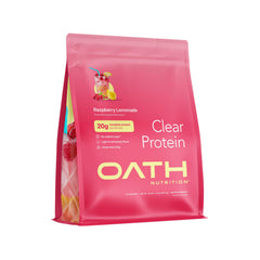 Oath Nutrition Clear Whey Raspberry Lemonade pour, refreshing post-workout hydration