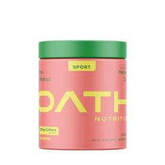 Oath Nutrition Sport Sugar Free Pre-Workout Melonade Stand tub close-up showing energy-focused formula