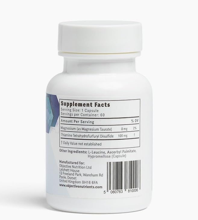 Objective Nutrients Thiamax capsules highlight compact pills for easy dosing and quick absorption.