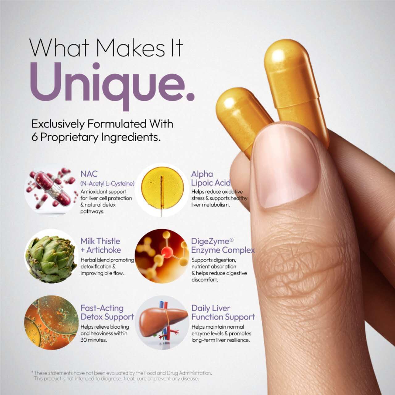 O'blossom Liver Protect capsules close-up emphasizes easy daily use.