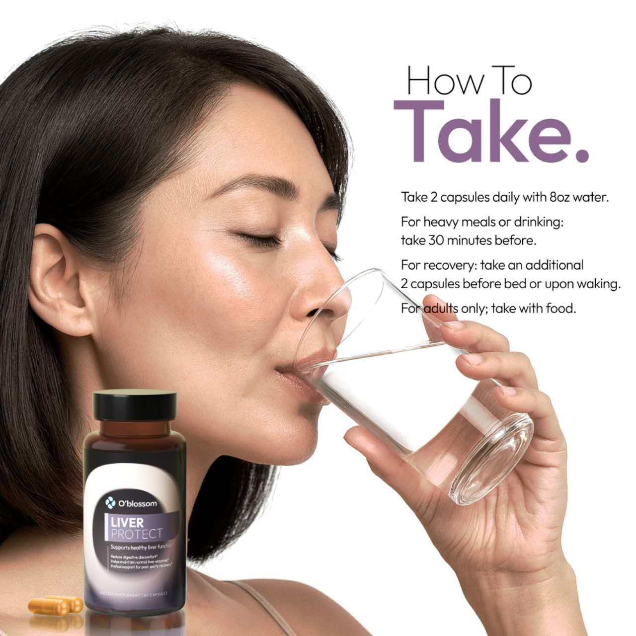 O'blossom Liver Protect digest action illustrates fast post-meal relief potential.