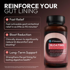 O'blossom Bloating Banish label close-up featuring Benegut for gut support