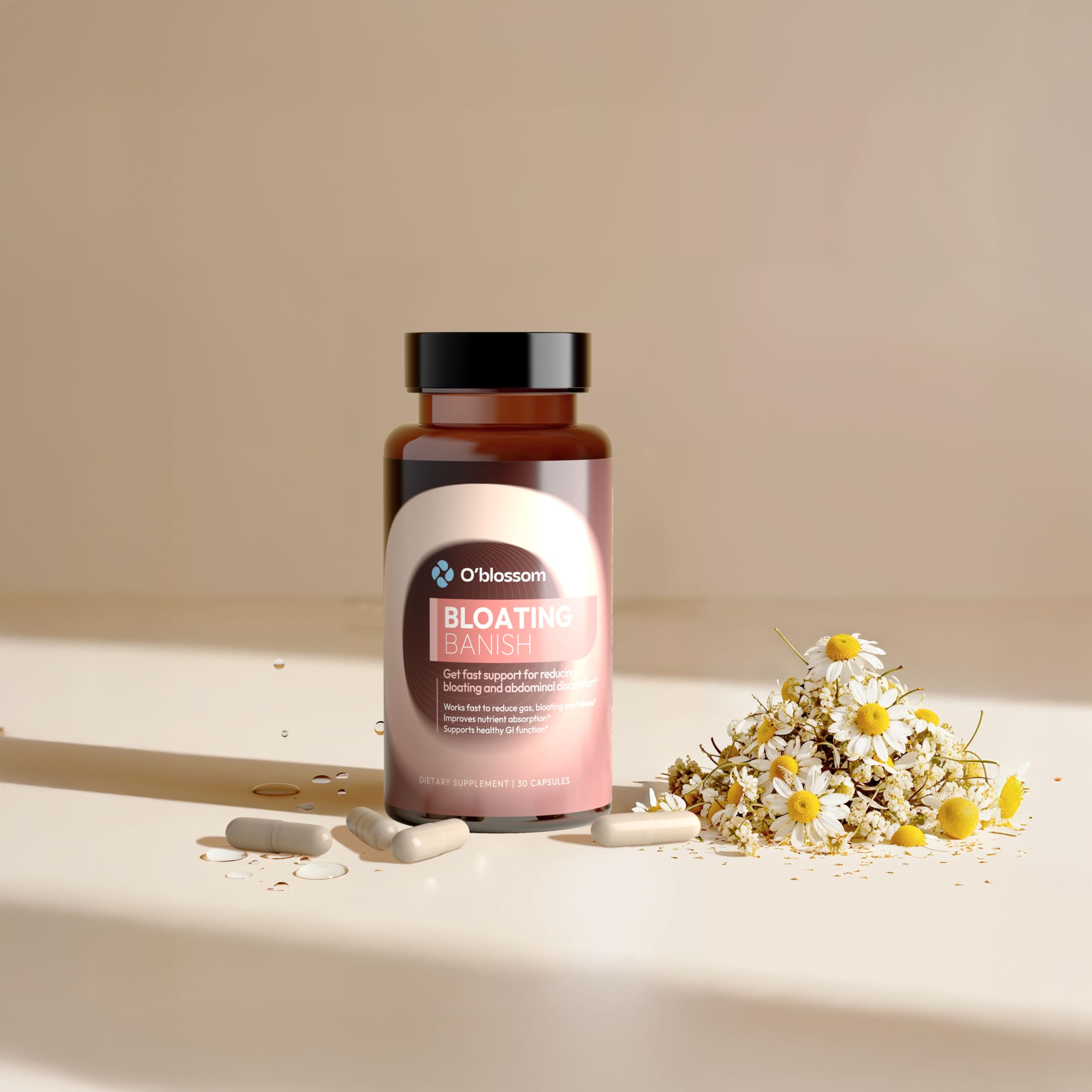 O'blossom Bloating Banish packaging with label visible