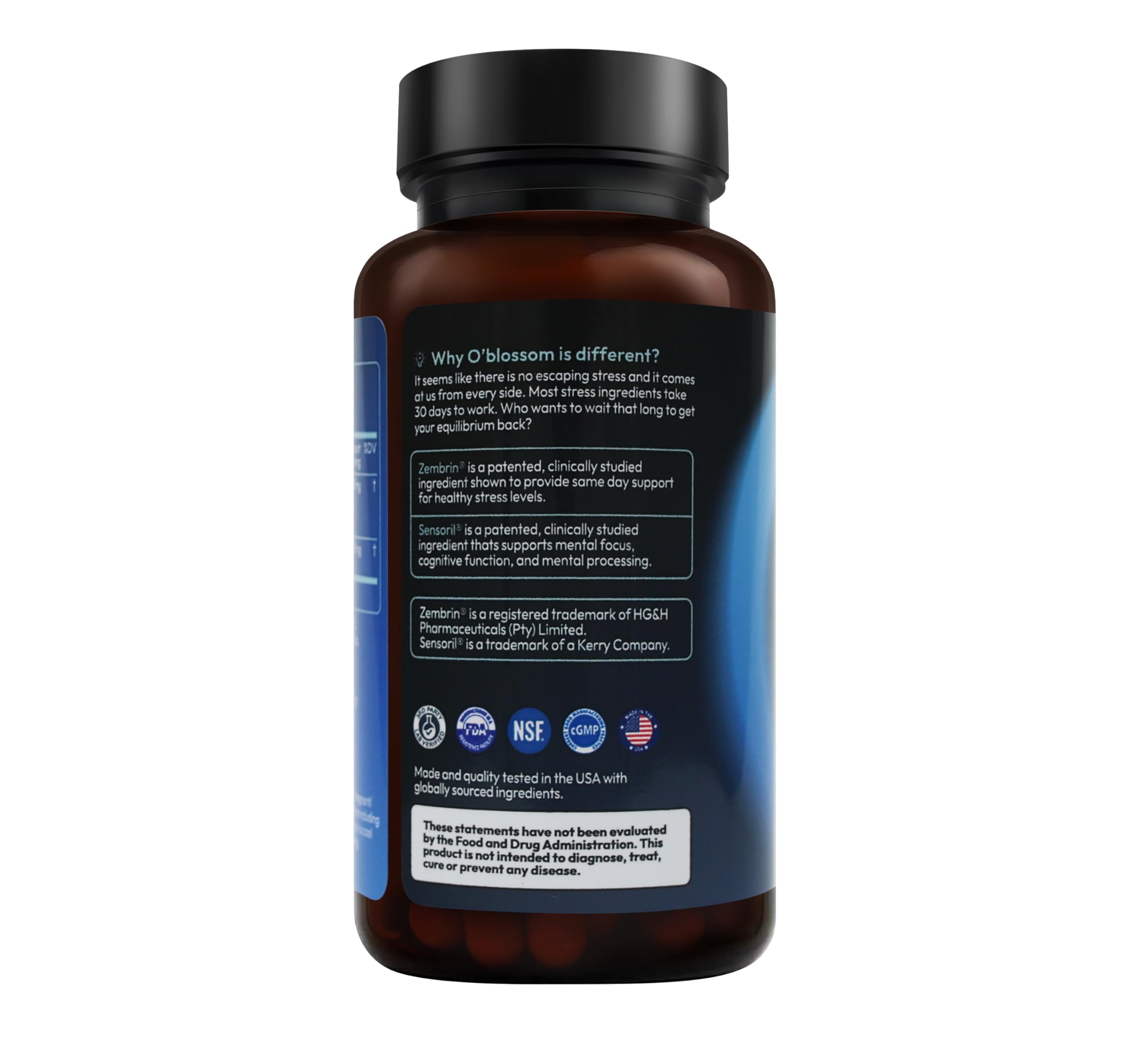 O'blossom Stress Release with Sensoril and Zembrin ingredients.