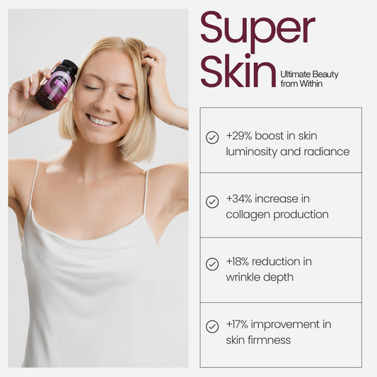O'blossom Super Skin capsules in bottle showing packaging