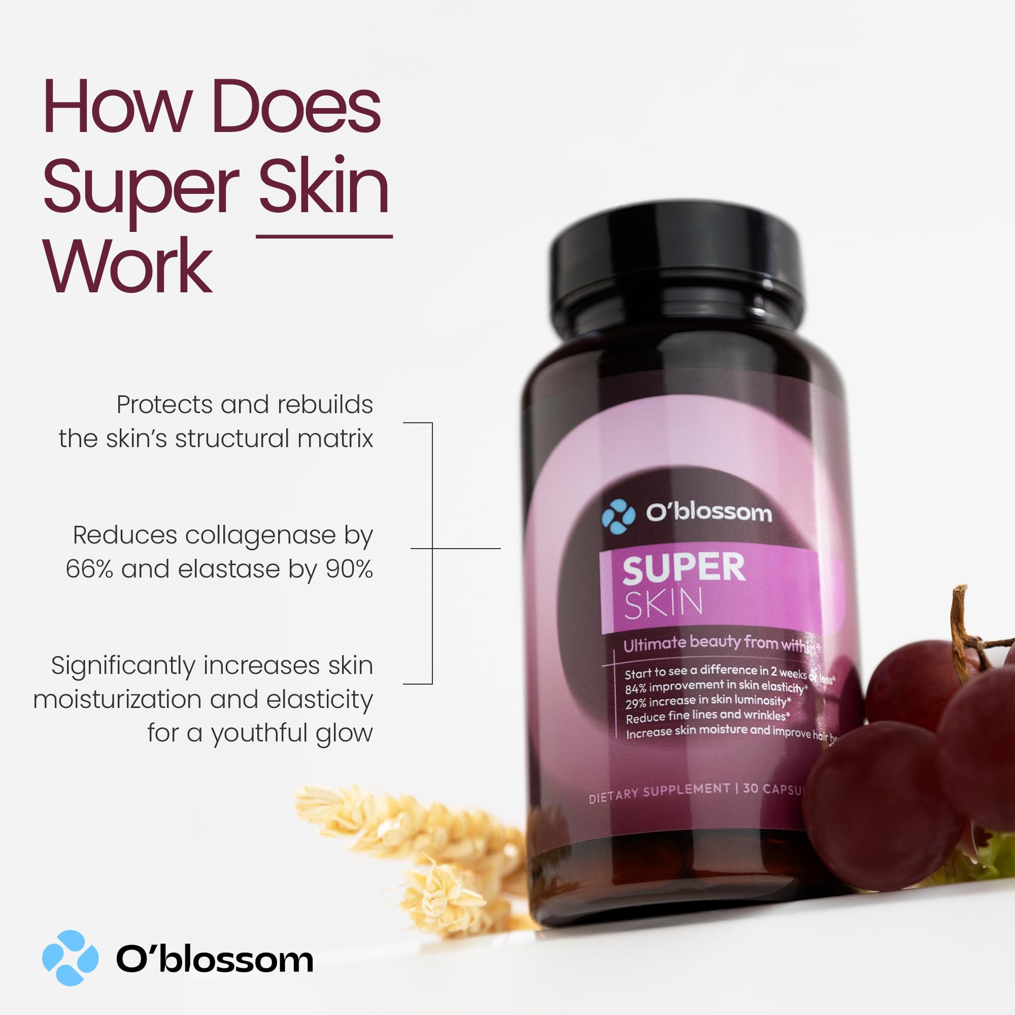 O'blossom Super Skin glass of water ready for daily capsule