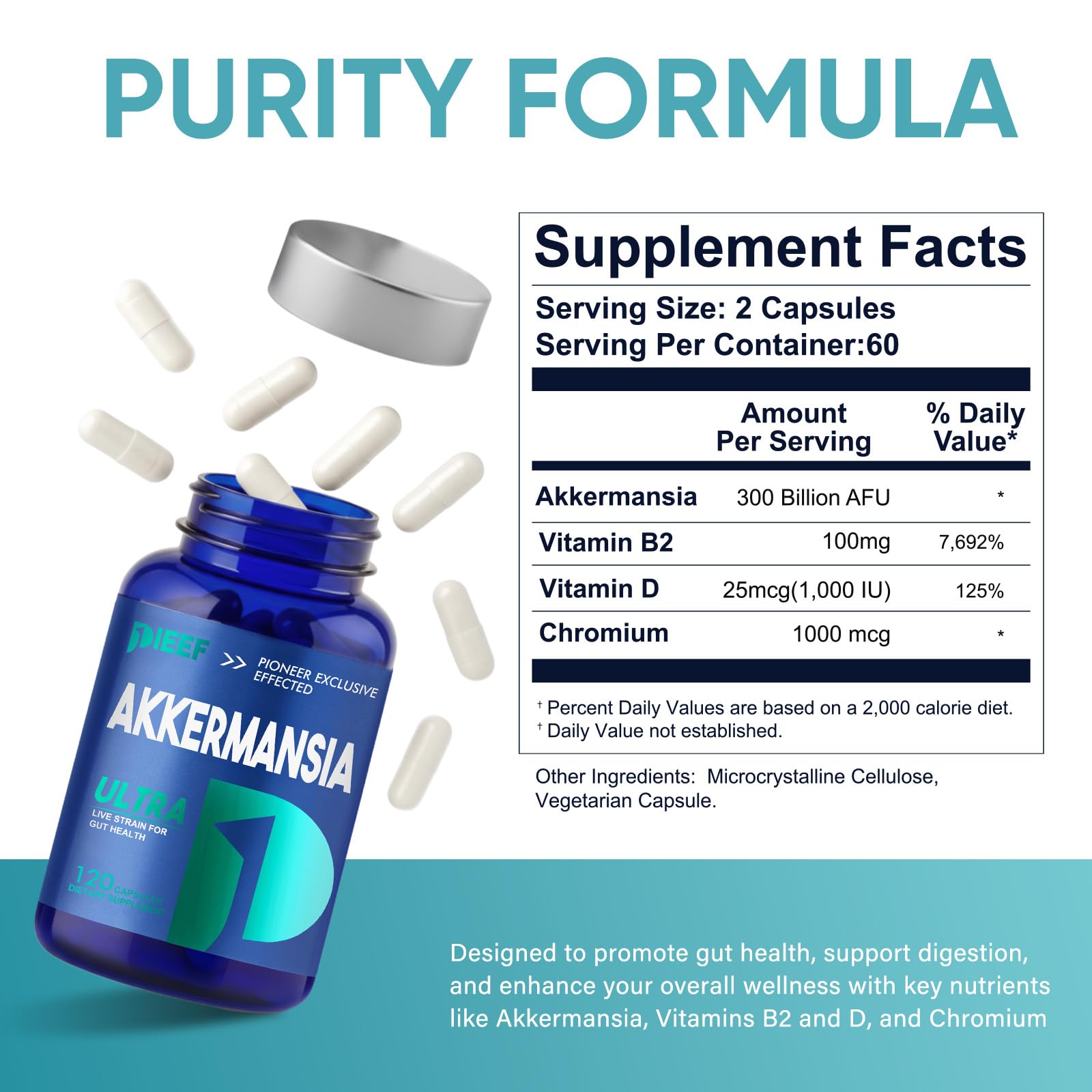 Close-up of the 300 billion AFU label highlighting probiotic potency.