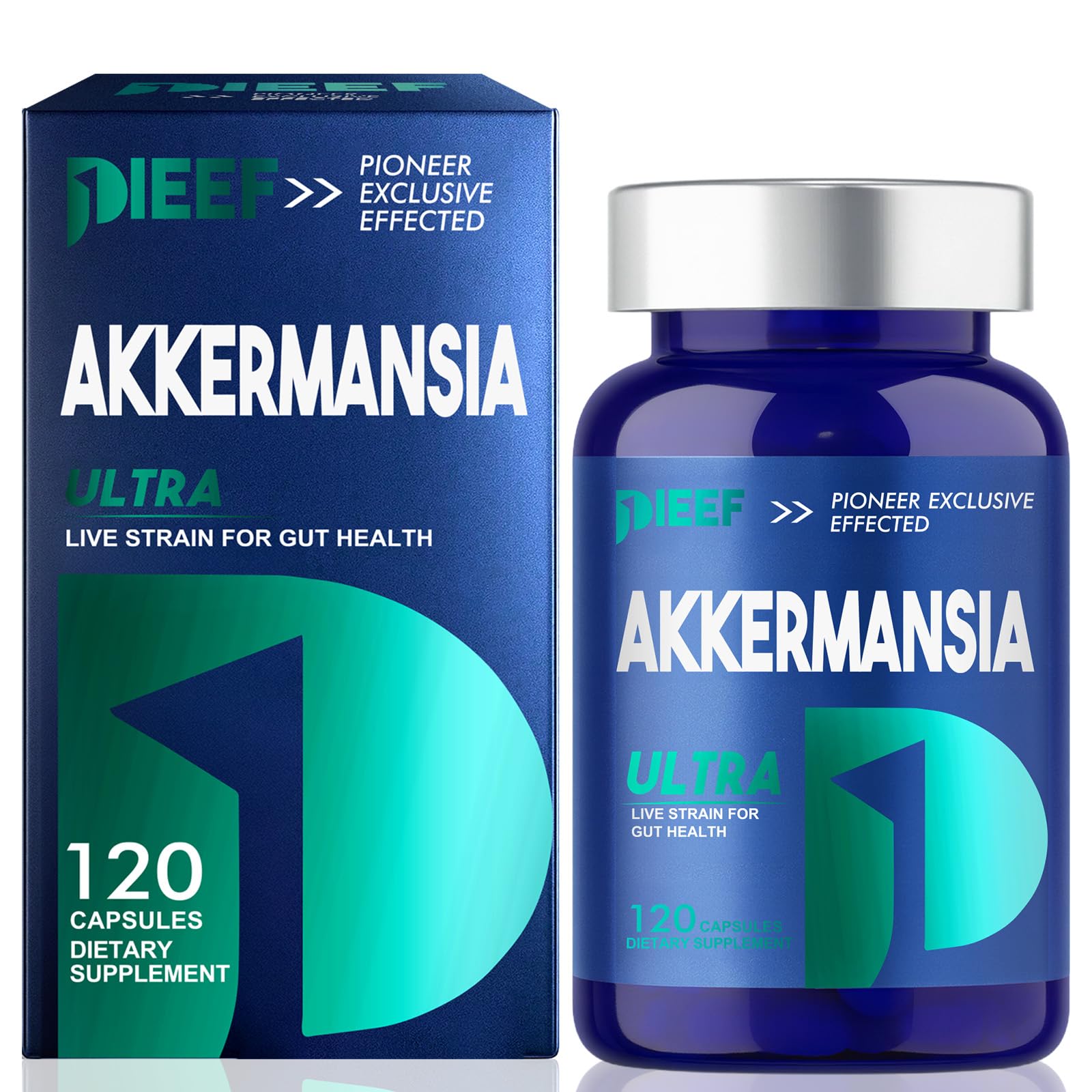 Obnobm Akkermansia probiotic bottle front promoting daily gut support.