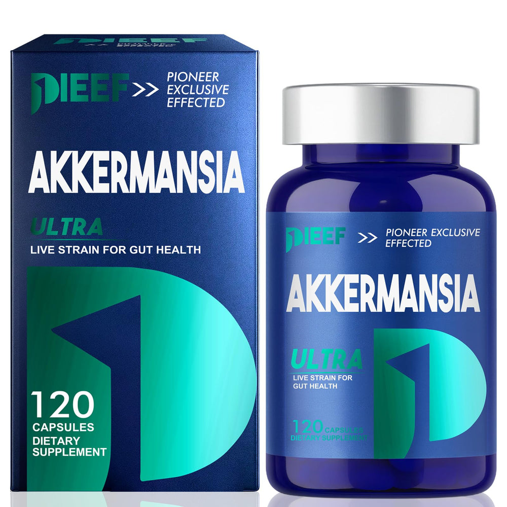 Obnobm Akkermansia probiotic bottle front promoting daily gut support.
