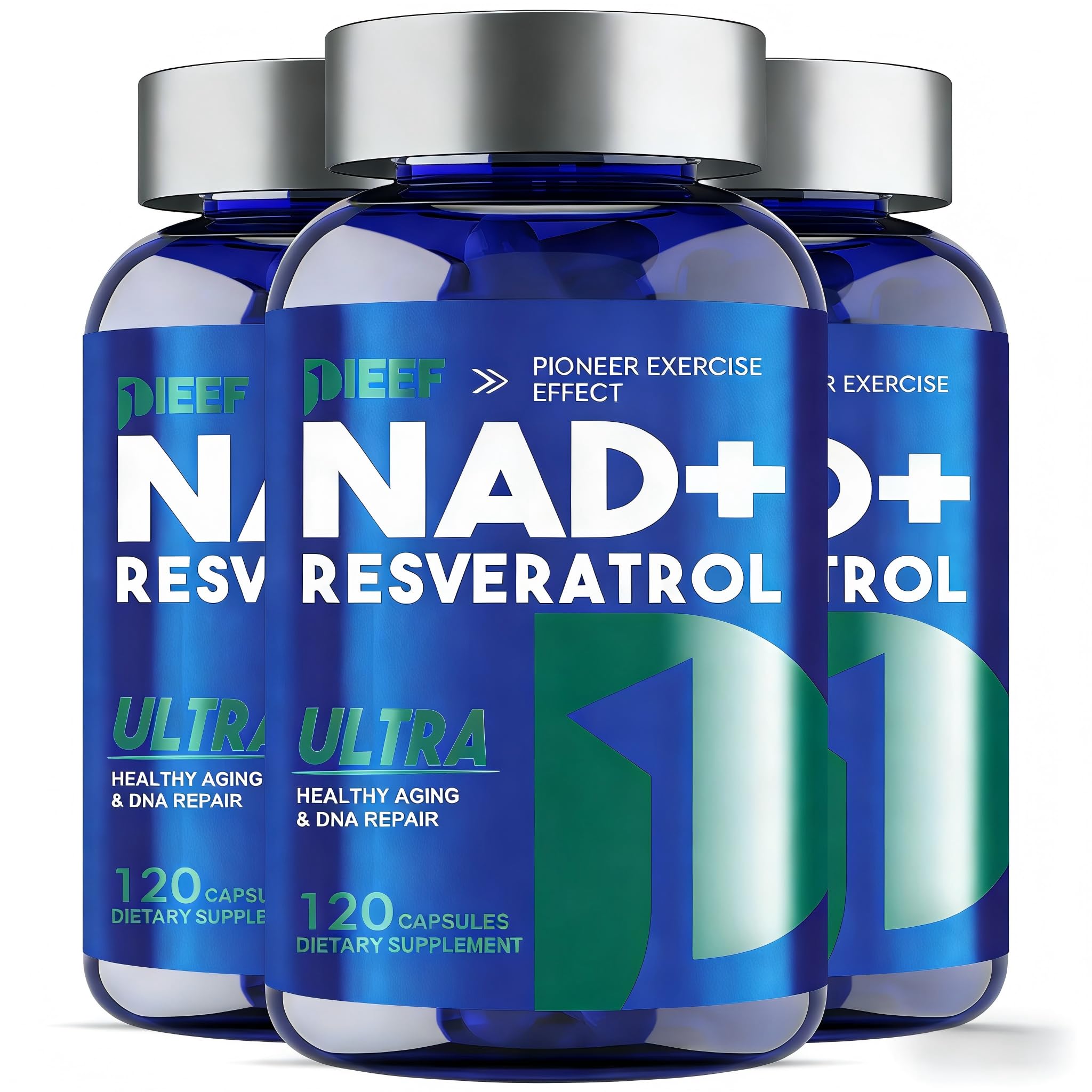 obnobm NAD+ Resveratrol bottle front, premium NMN alternative for daily energy.
