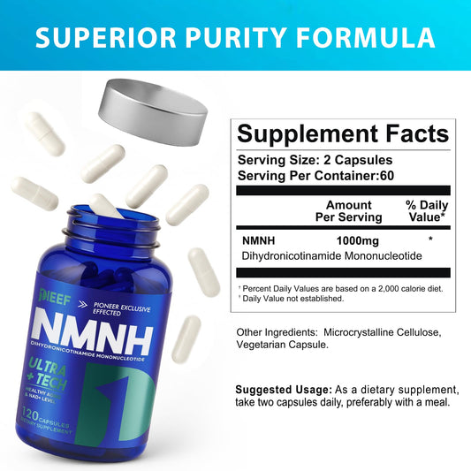 close-up of obnobm NMNH capsules showing vegan non-GMO formula