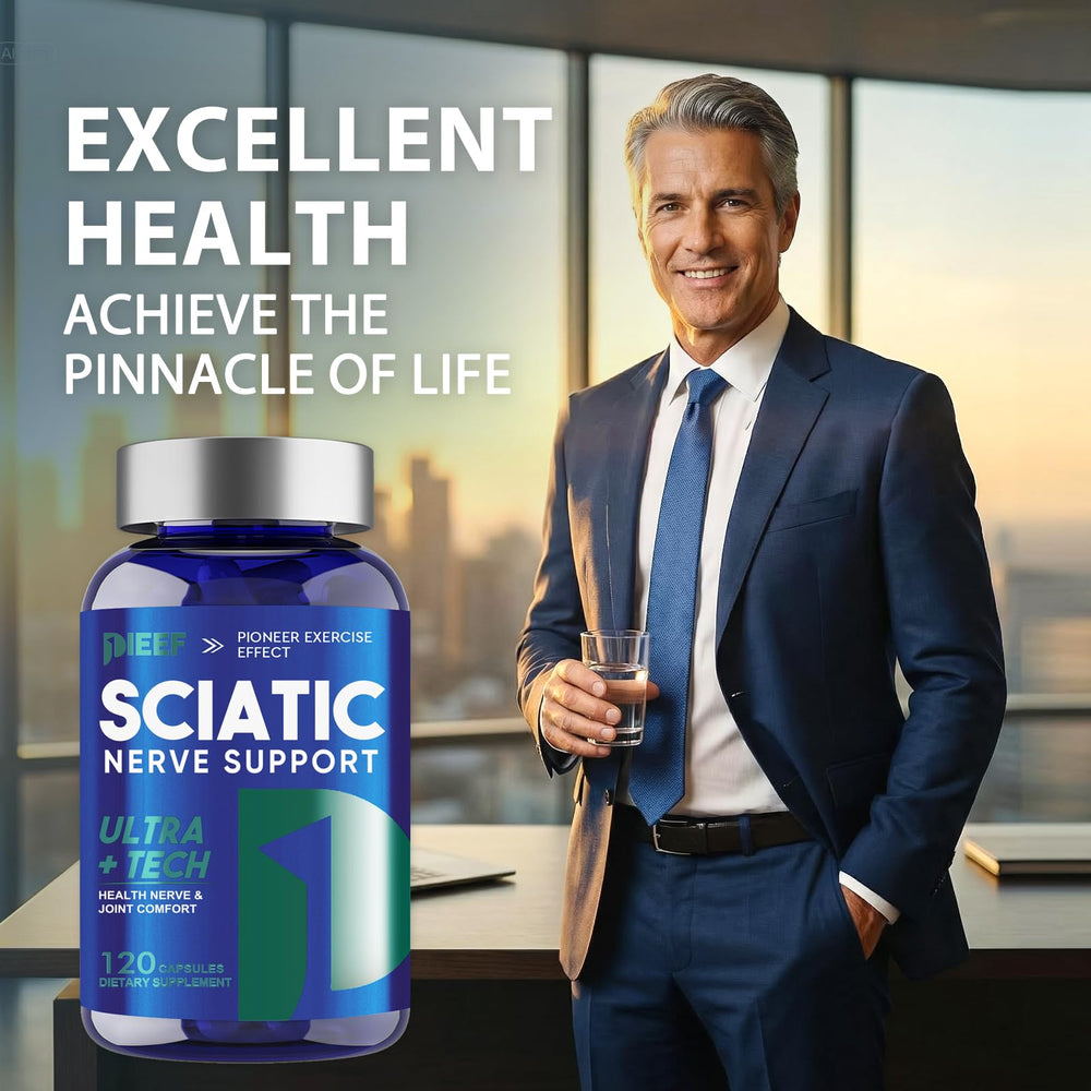 obnobm Sciatic Nerve Support label on bottle highlights a nutrient-rich blend for nerves.
