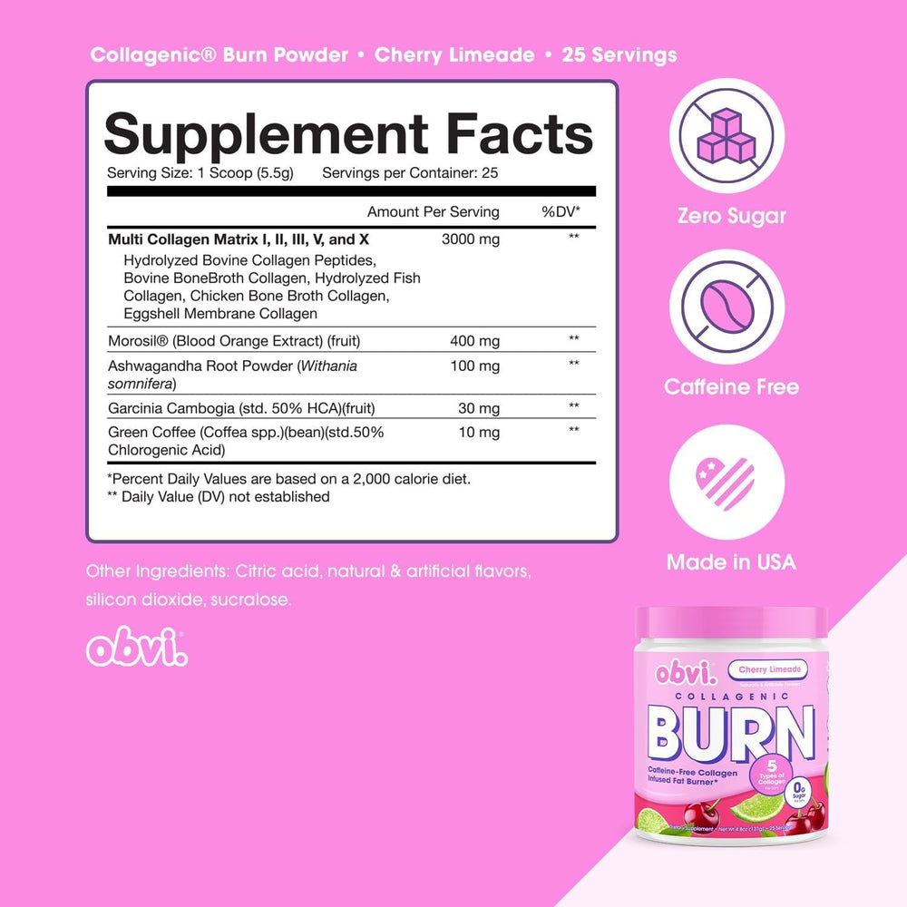 Scoop beside tub for precise, on-the-go servings of Obvi Collagenic Burn.