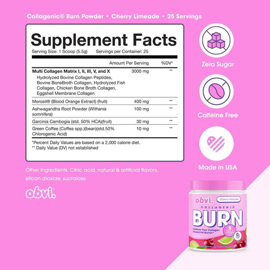 Scoop beside tub for precise, on-the-go servings of Obvi Collagenic Burn.