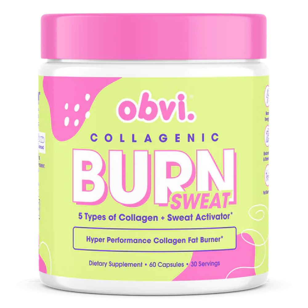 Obvi Collagenic Burn Sweat bottle pour supports workouts.