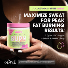 Obvi Collagenic Burn Sweat workout scene with capsules for performance.