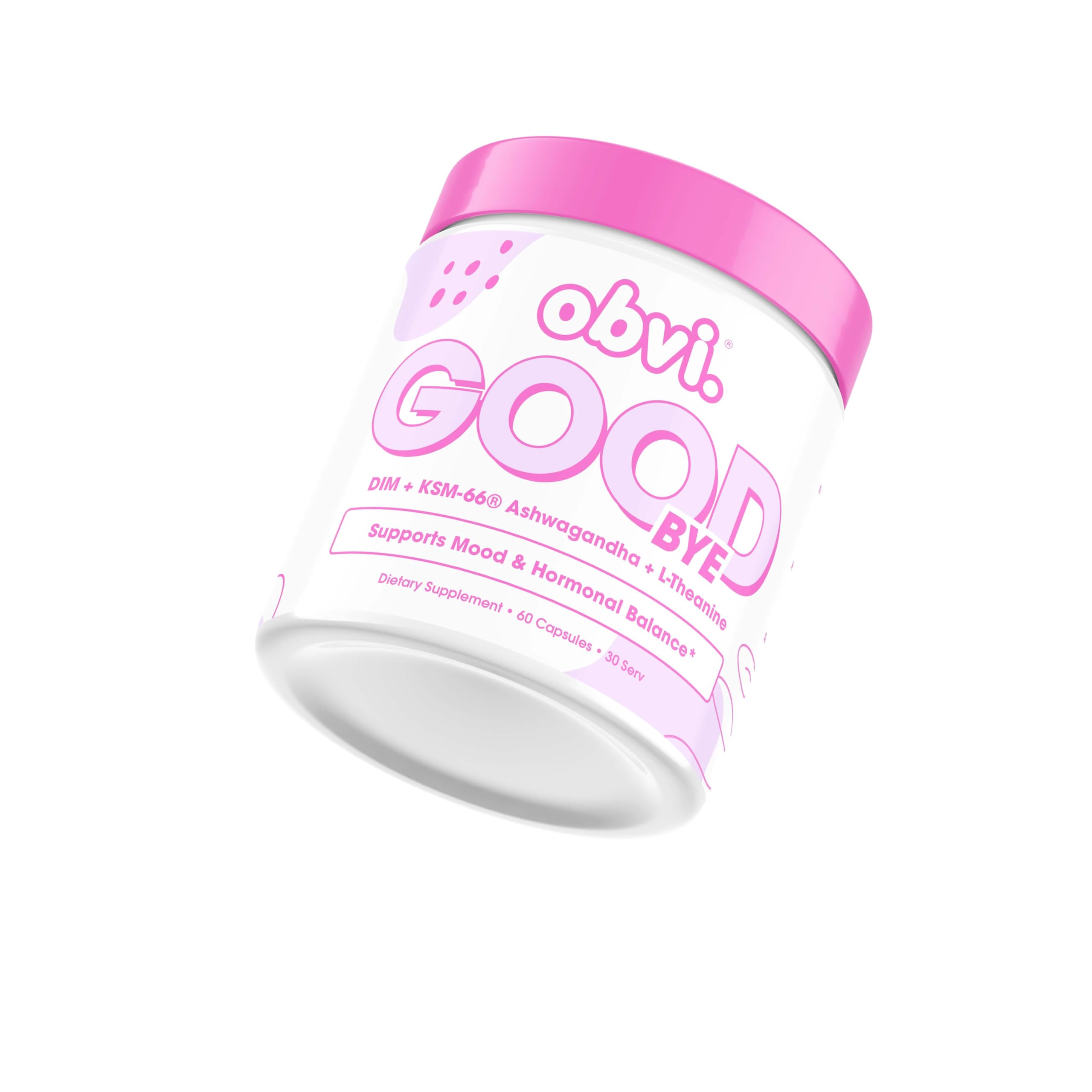 Obvi Goodbye label front emphasizes comprehensive daily wellness ingredients for overall balance.