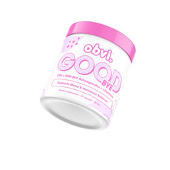 Obvi Goodbye label front emphasizes comprehensive daily wellness ingredients for overall balance.