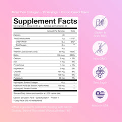 Scoop of Obvi More Than Collagen ready to mix in a glass with cocoa flavor