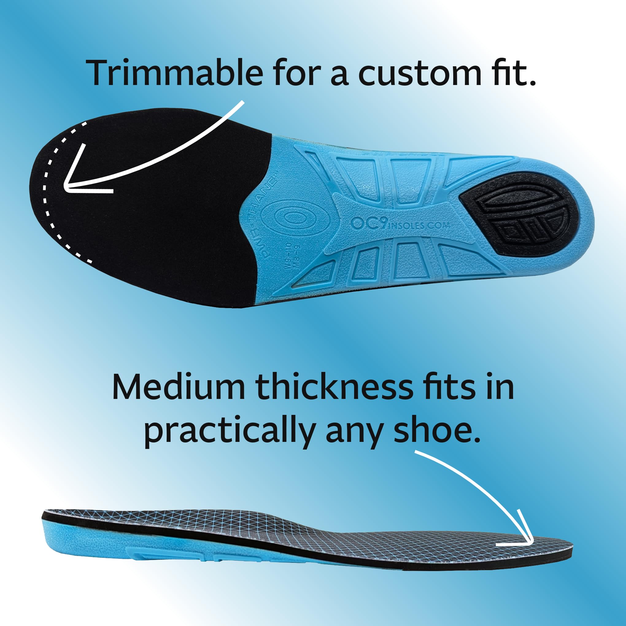 OC9 trim-to-fit design enables precise sizing with full cushioning benefits