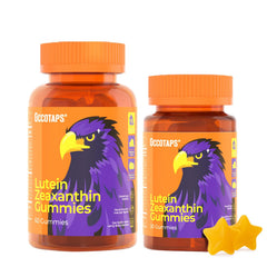Occotaps Lutein Zeaxanthin gummies bottle supports daily eye health and blue light filtration.