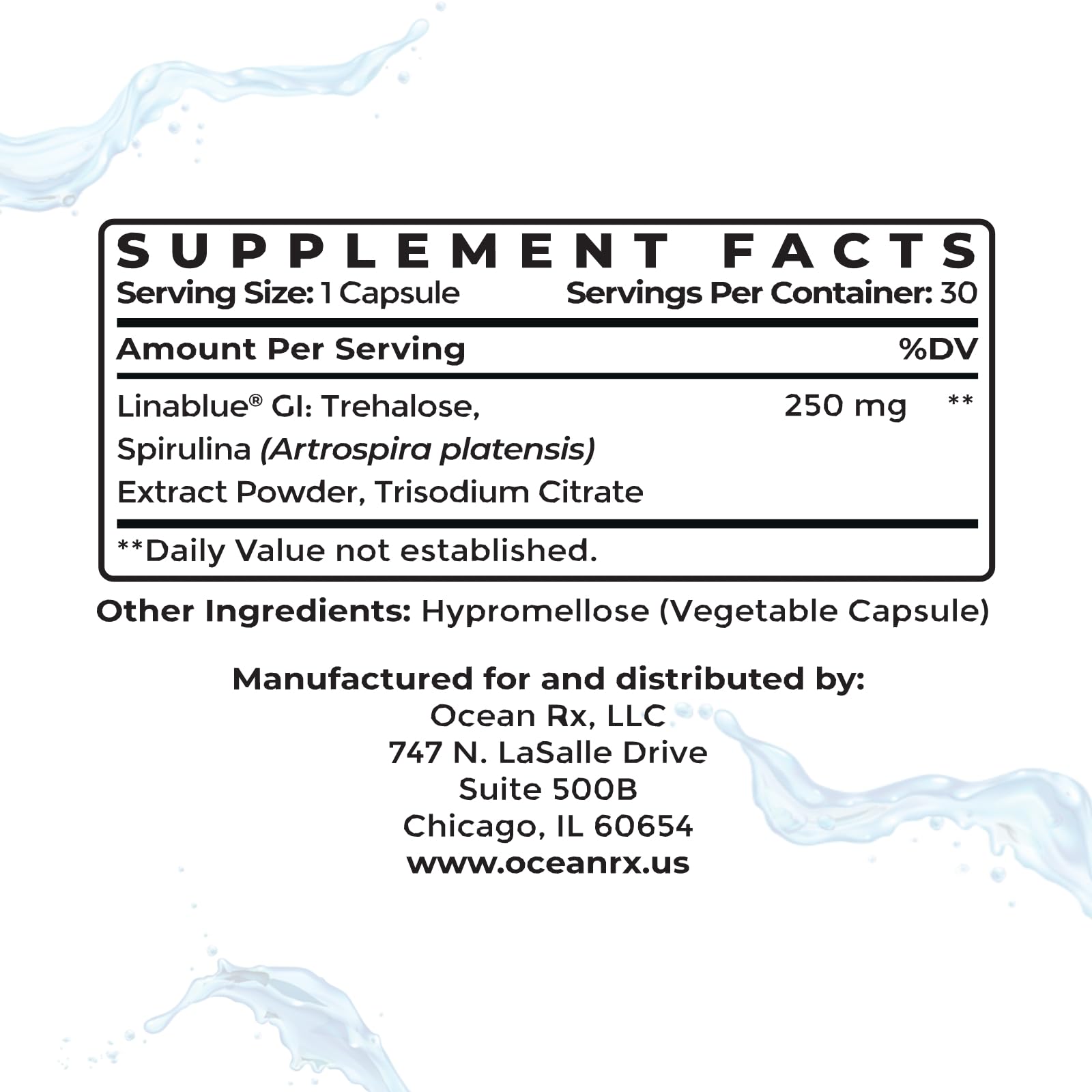 Ocean Rx Blue Spirulina capsules with spoon for easy serving.