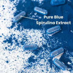 Detail of Ocean Rx Blue Spirulina label for clean nutrition.