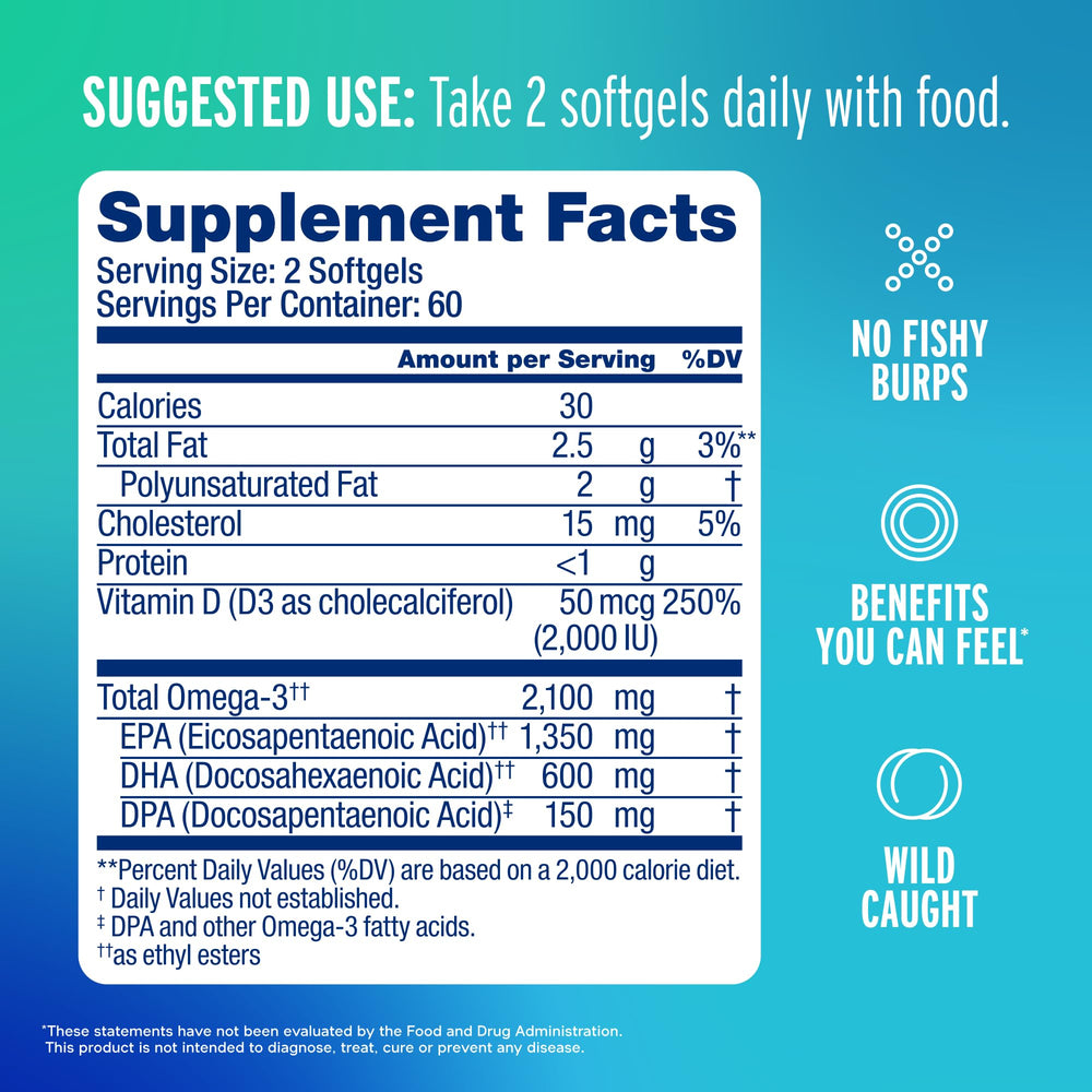 Capsules close-up from Oceanblue Omega-3 2100 for burpless intake.