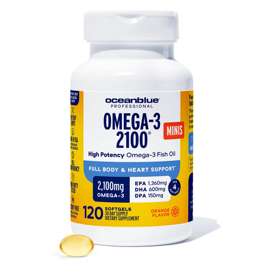 Oceanblue Omega-3 bottle front—high-potency EPA/DHA for daily support.