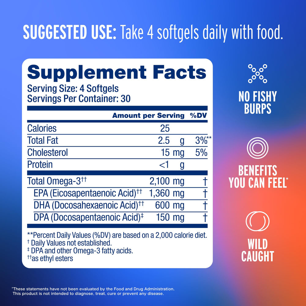 Oceanblue Omega-3 bottle side label—gluten-free and sustainably sourced.