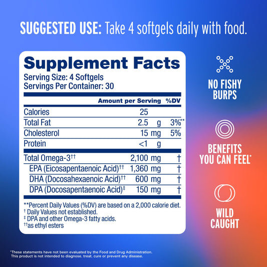 Oceanblue Omega-3 bottle side label—gluten-free and sustainably sourced.