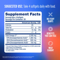 Oceanblue Omega-3 bottle side label—gluten-free and sustainably sourced.