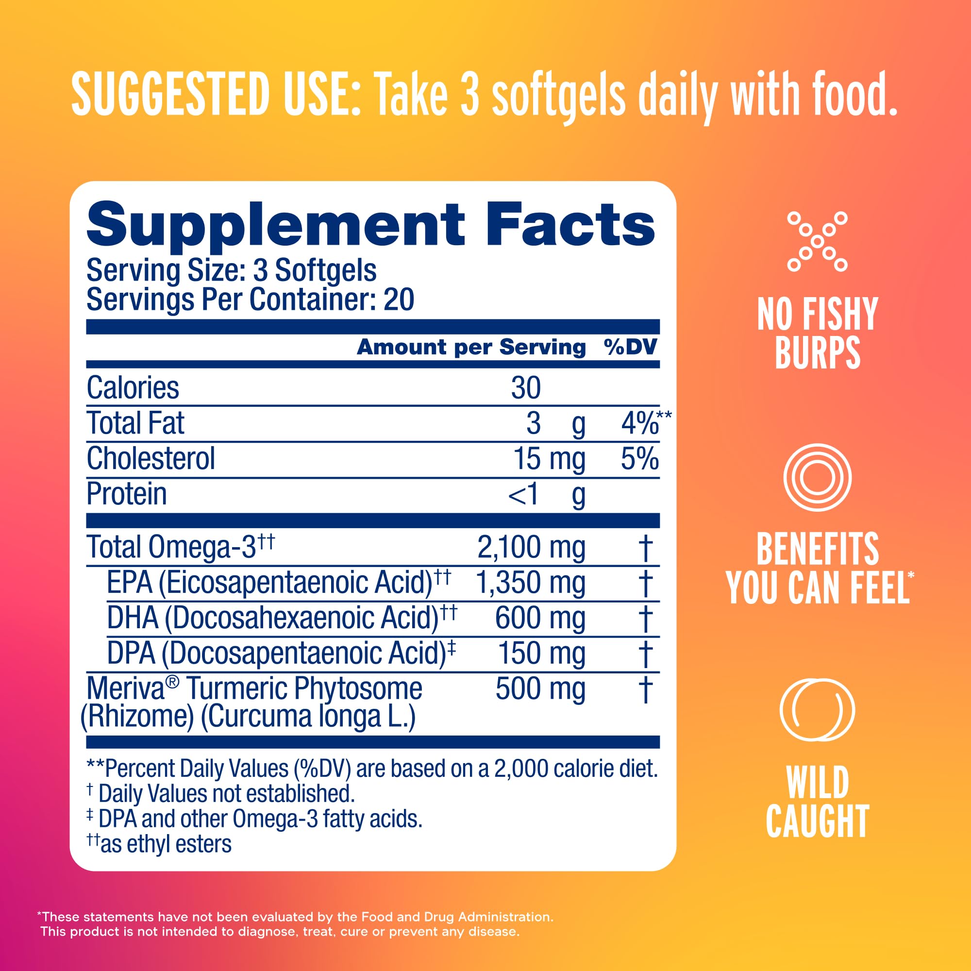 OceanBlue Omega-3 Turmeric softgels with orange flavor for easy, burpless use.