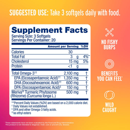 OceanBlue Omega-3 Turmeric softgels with orange flavor for easy, burpless use.