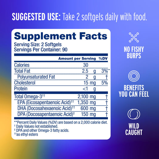 Oceanblue Omega-3 2100 bottle label closeup highlights EPA DHA DPA per serving