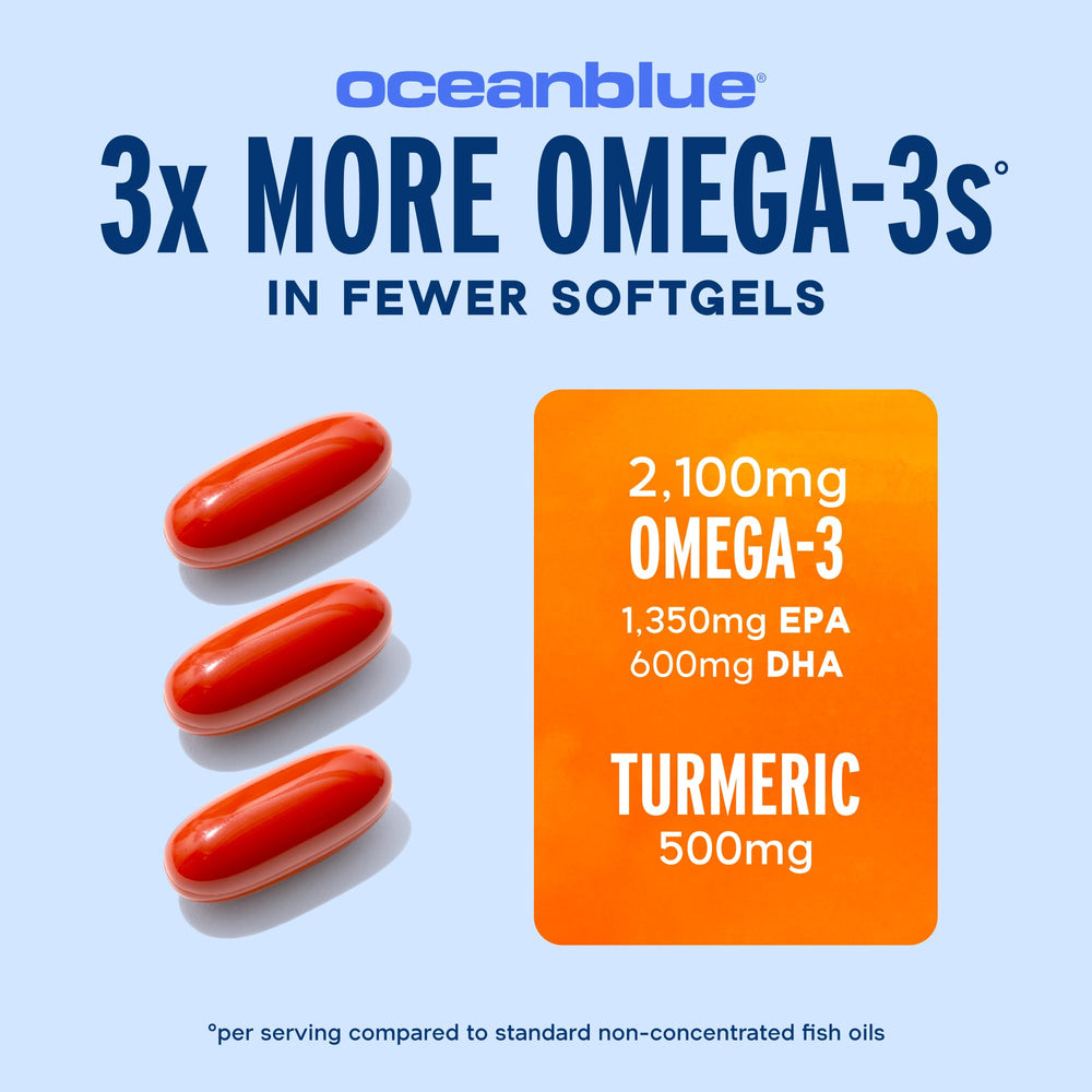 OceanBlue wild-caught Omega-3 bottle on the kitchen counter for daily wellness.