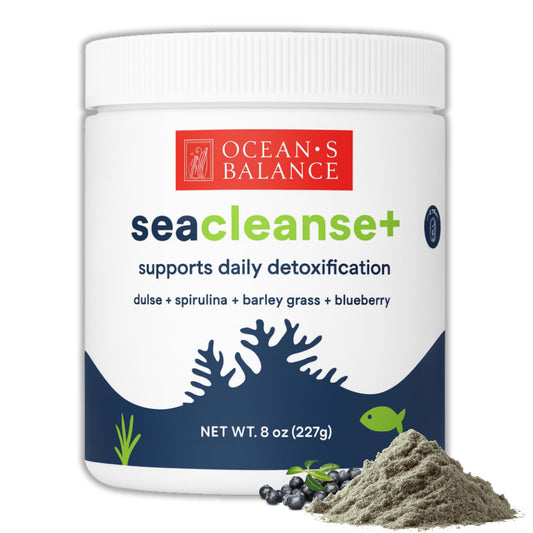 Ocean's Balance Seacleanse+ bottle front showing gentle daily detox benefits.