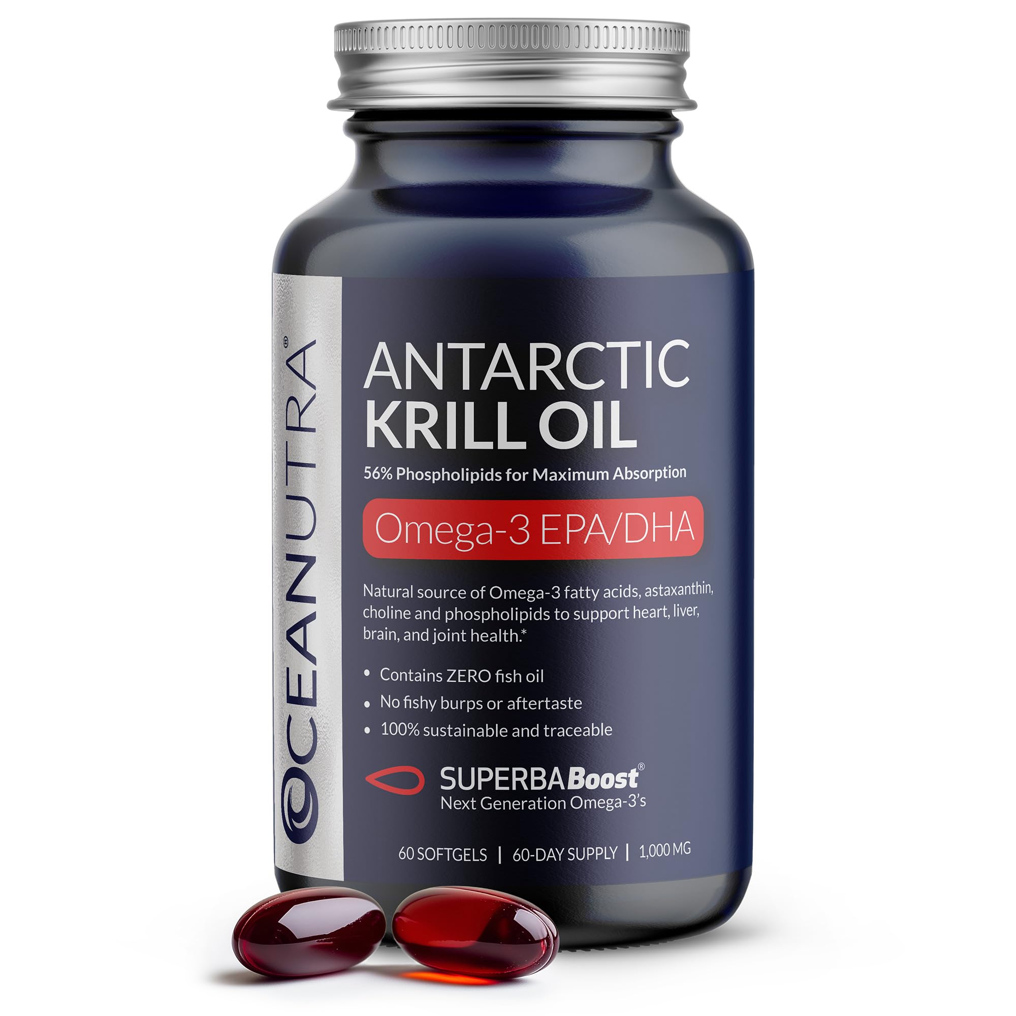 Oceanutra Krill Oil 1000mg bottle with softgels for daily omega-3 support