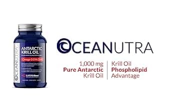 Astaxanthin-rich Oceanutra Krill Oil bottle emphasizing omega-3 benefits
