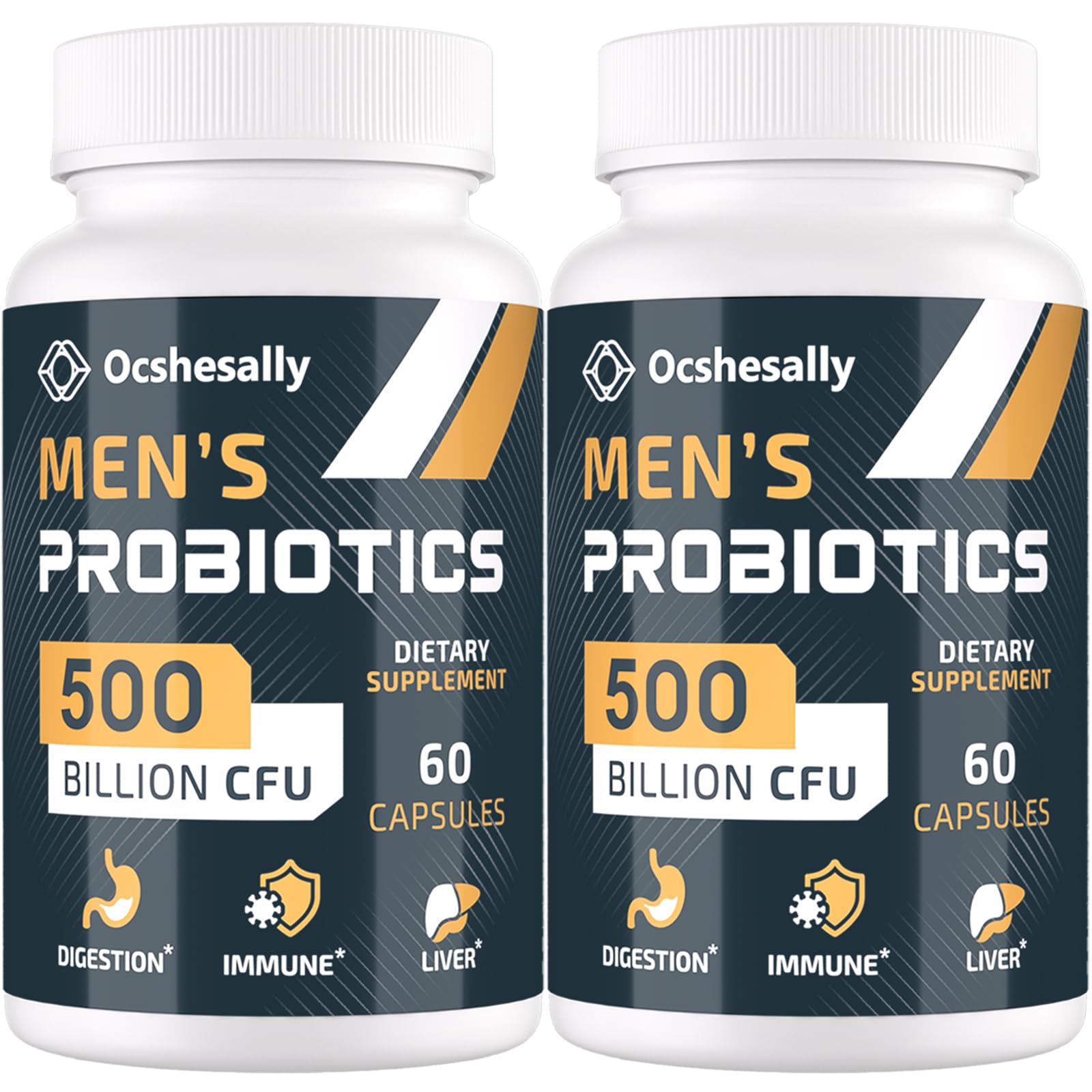 Ocshesally Probiotics for Men 500B CFUs bottle shows premium packaging for daily gut support