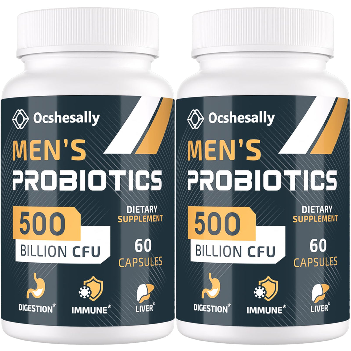Ocshesally Probiotics for Men 500B CFUs bottle shows premium packaging for daily gut support