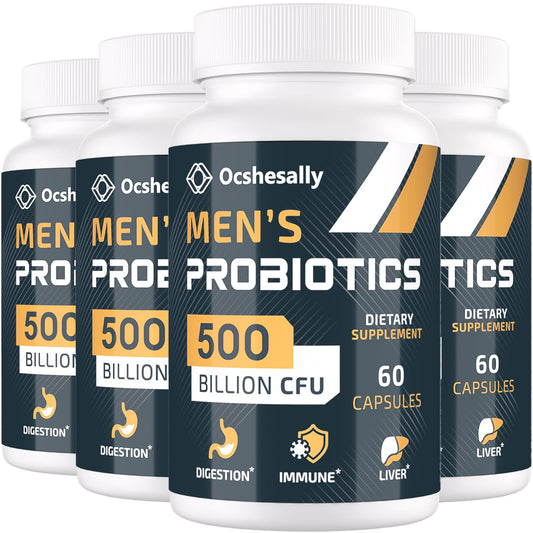 Ocshesally Probiotics for Men bottle showing 500B CFUs for gut balance