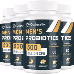 Ocshesally Probiotics for Men bottle showing 500B CFUs for gut balance