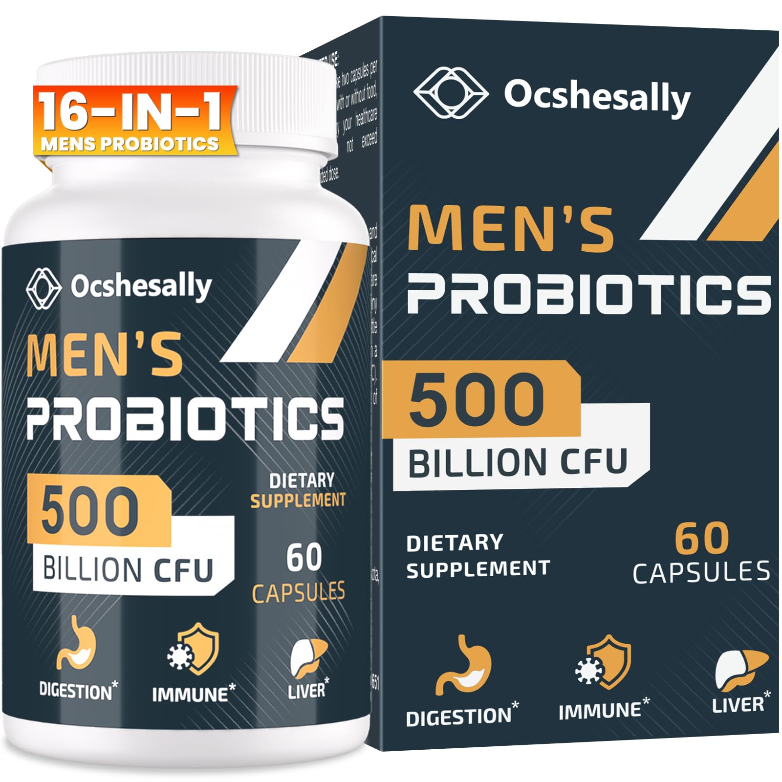 Ocshesally Probiotics for Men bottle with 60 capsules for daily gut support.