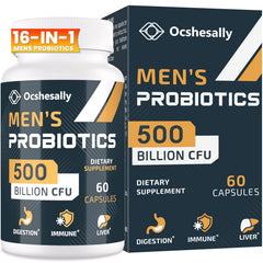 Ocshesally Probiotics for Men bottle with 60 capsules for daily gut support.