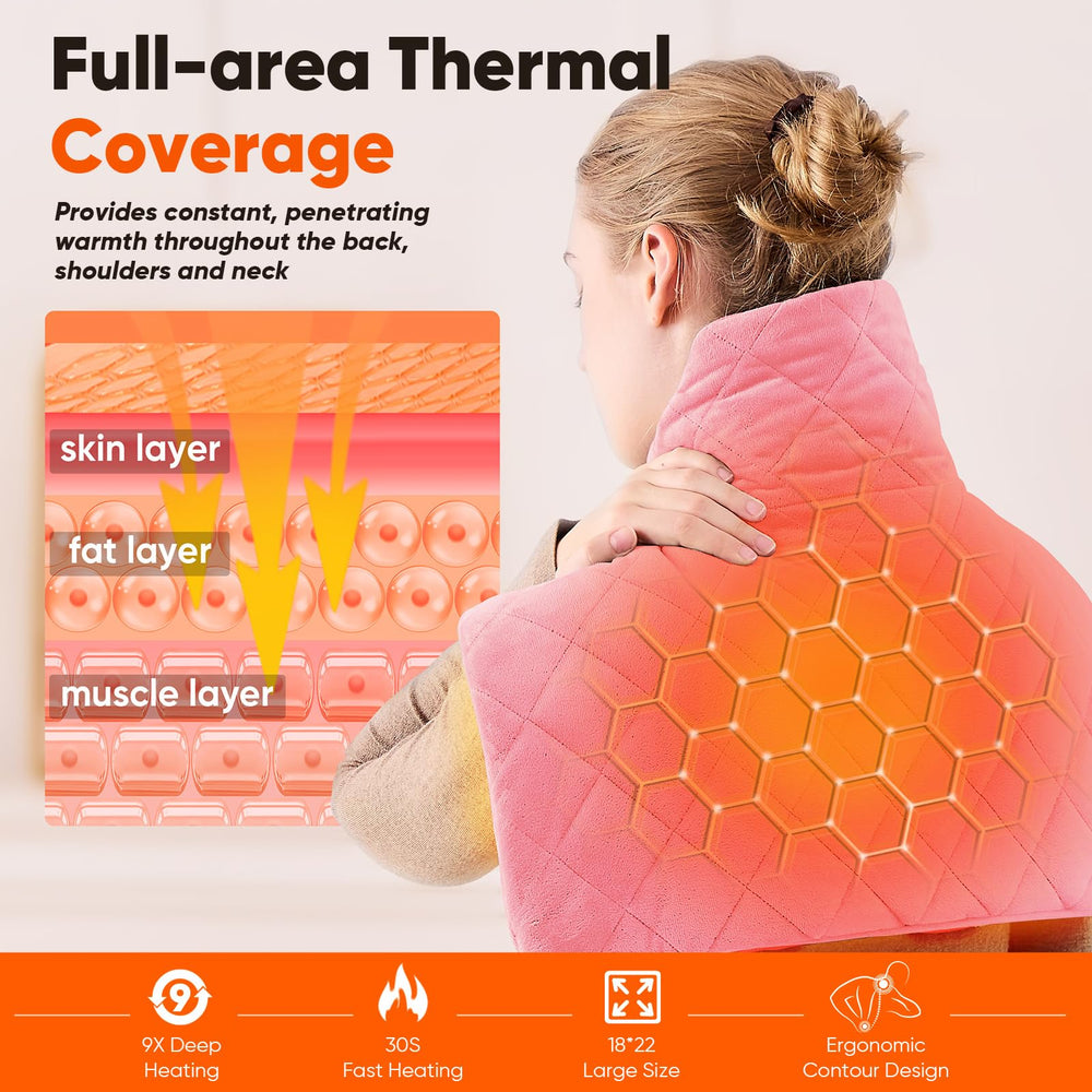 OCTROT neck and shoulder pad with nine heat settings for personalized warmth.