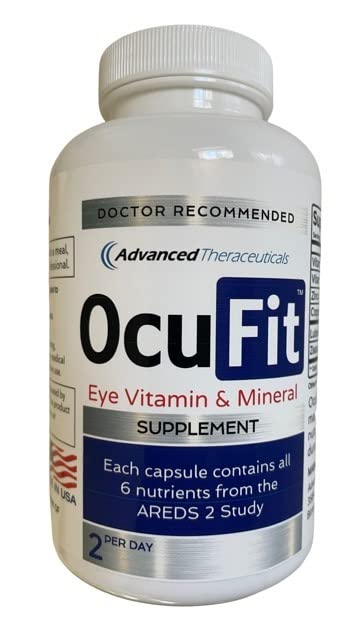 OCUFIT eye vitamin bottle front view offering a 110-day supply for daily macular support