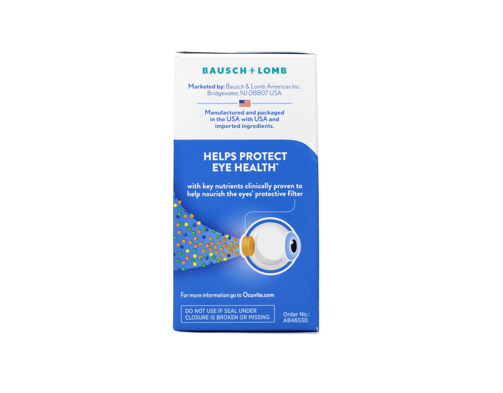 Ocuvite Adult 50+ miniGel softgels close-up emphasizing easy swallow.