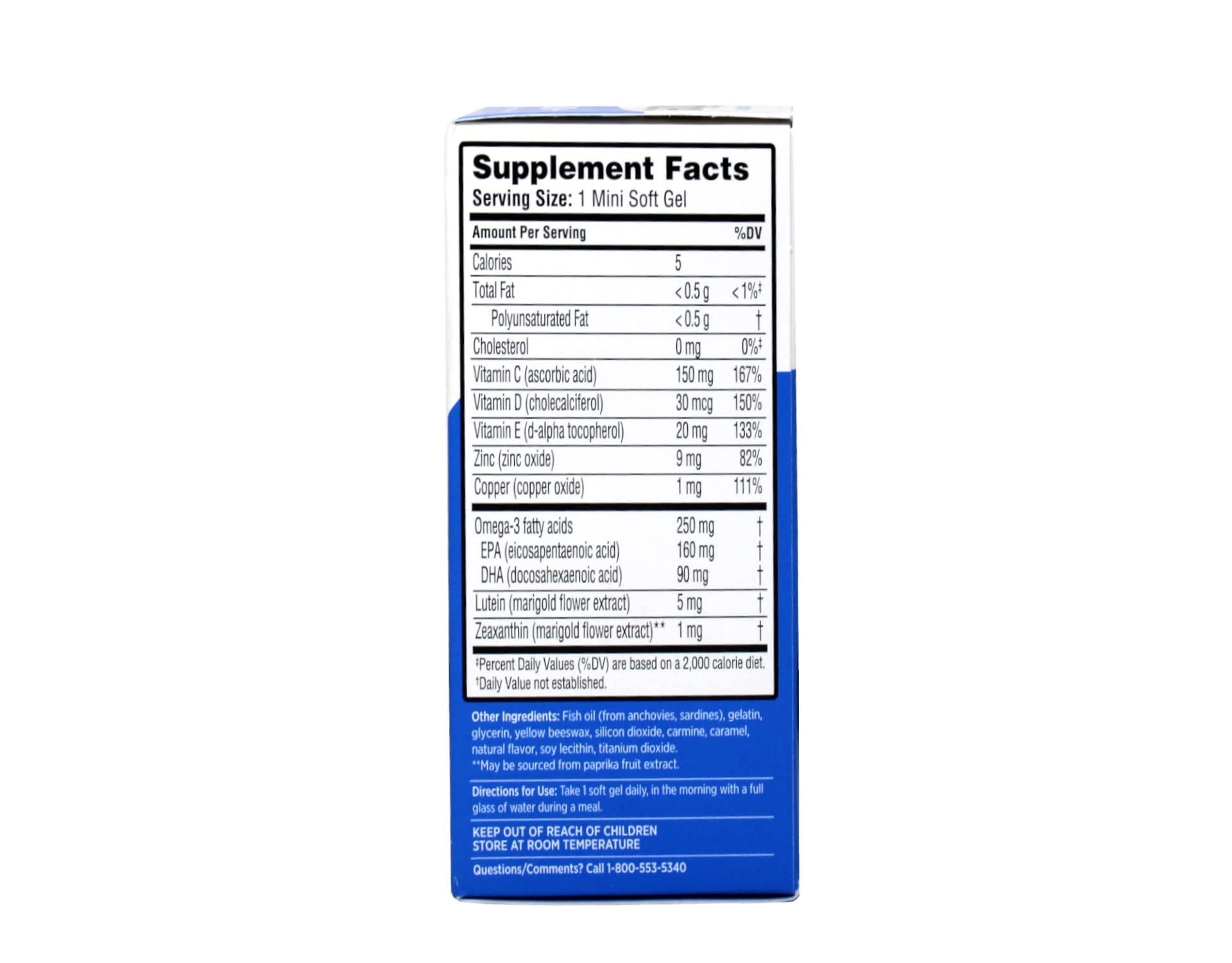 Ocuvite Adult 50+ packaging highlights lutein and zeaxanthin.
