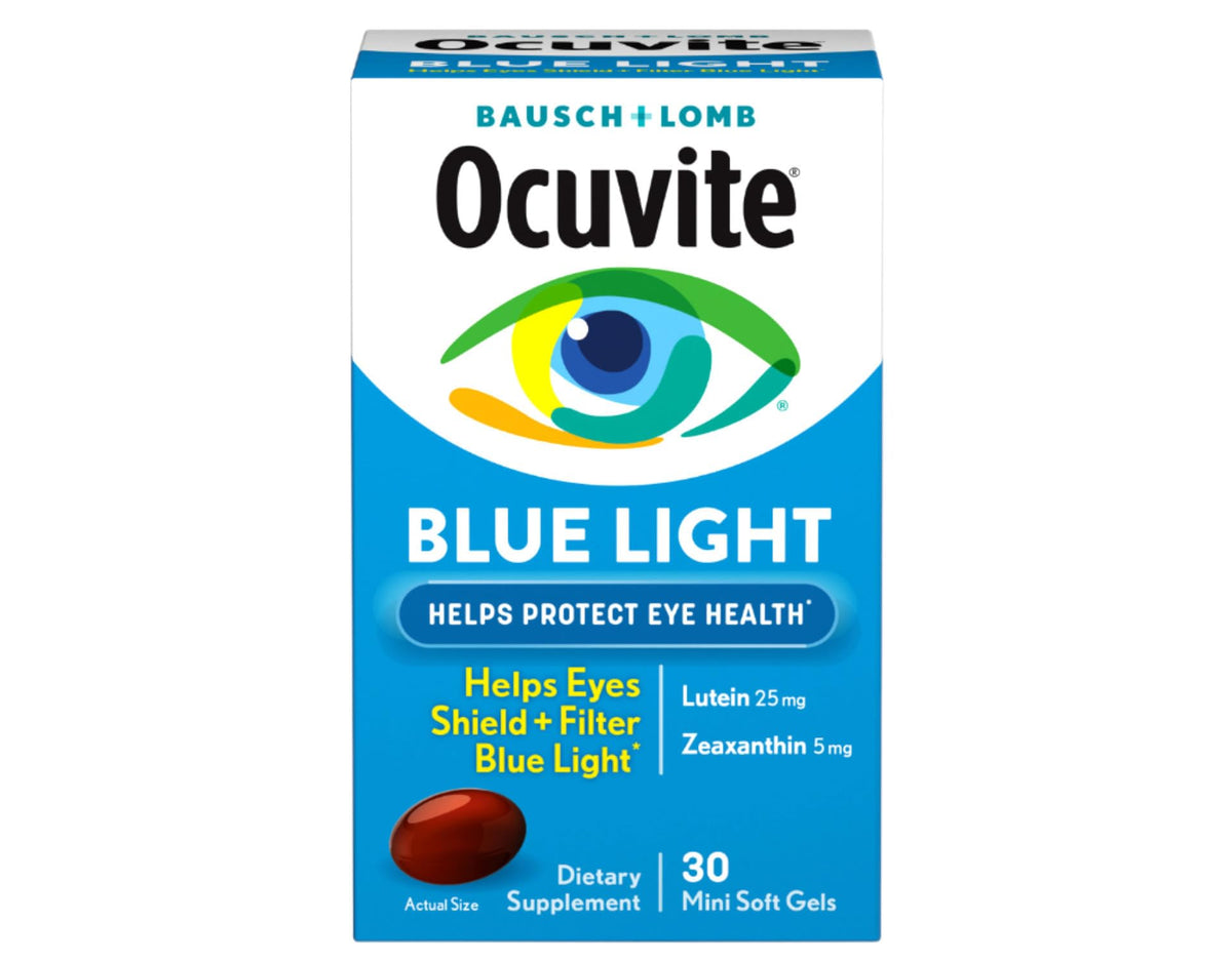 Ocuvite Blue Light bottle front showing daily eye support concept